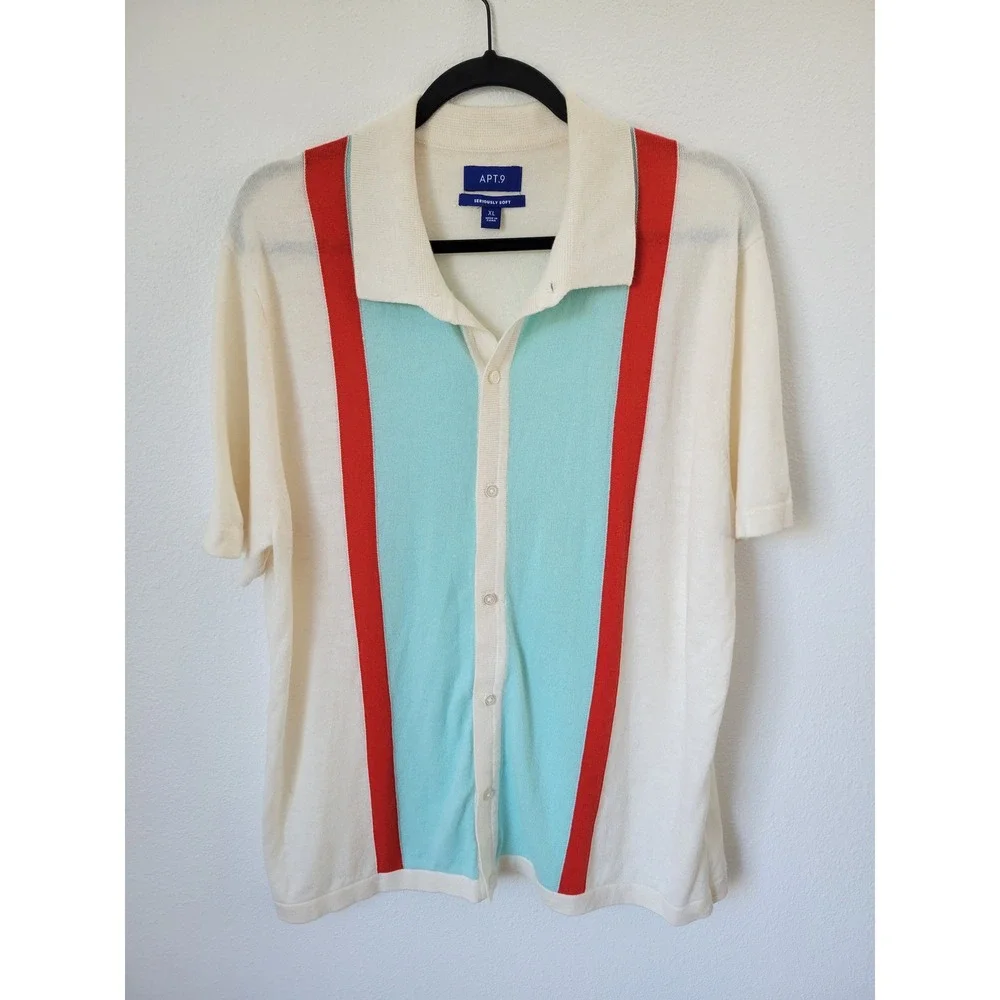 Apt. 9 Colorblock Short Sleeve Button-Up Sweater – Men's XL